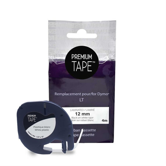 Dymo 91331 Black/White 12mm Plastic Label Tape Cassette